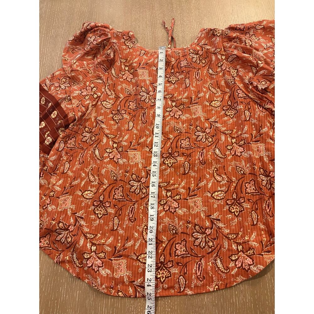 LOFT Bouquet Ruffle Tie Neck Blouse in Auburn Lightweight Women's XL long Sleeve - Picture 4 of 6